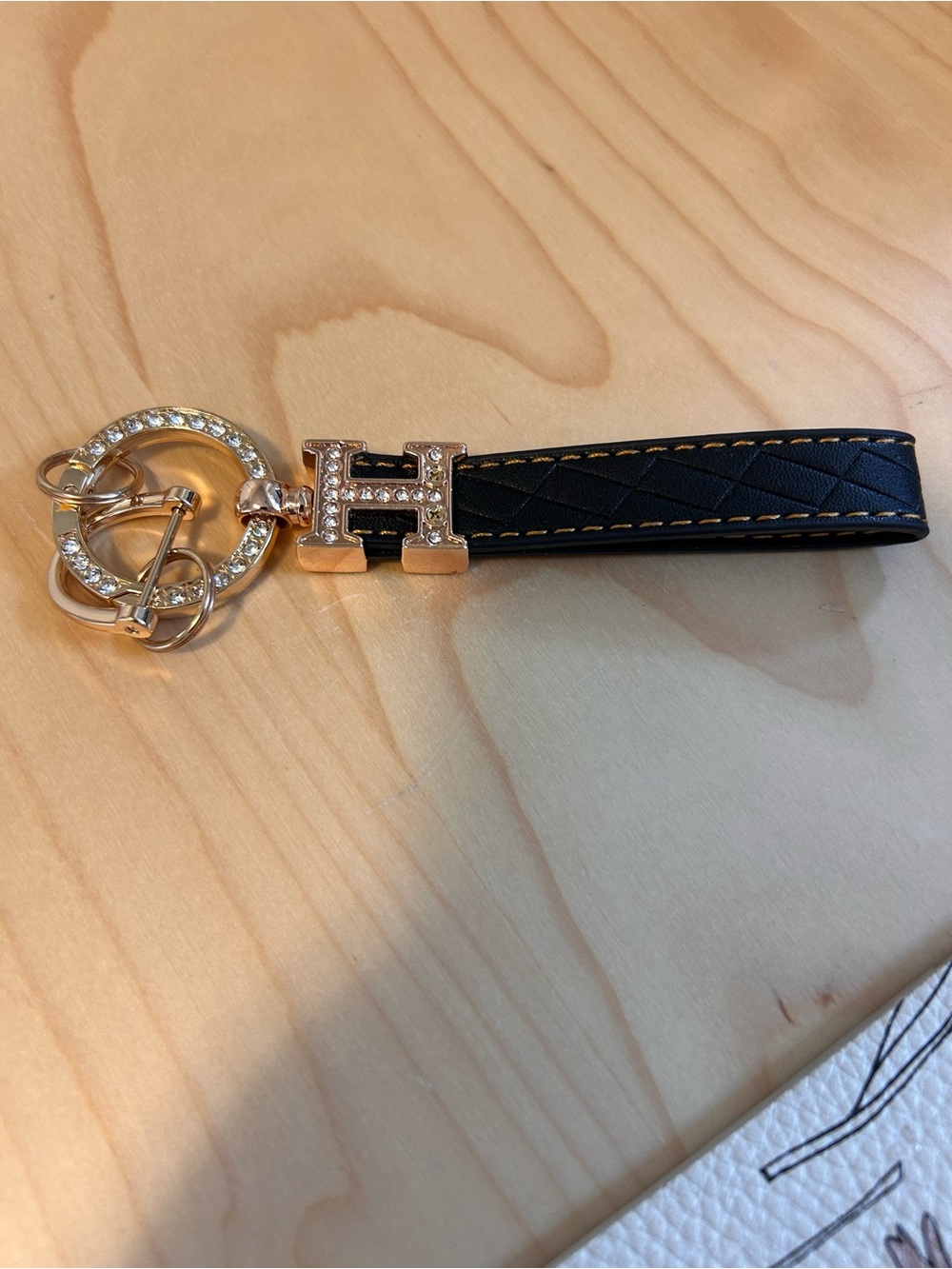 Gold and Black H Key Crystal Keychain